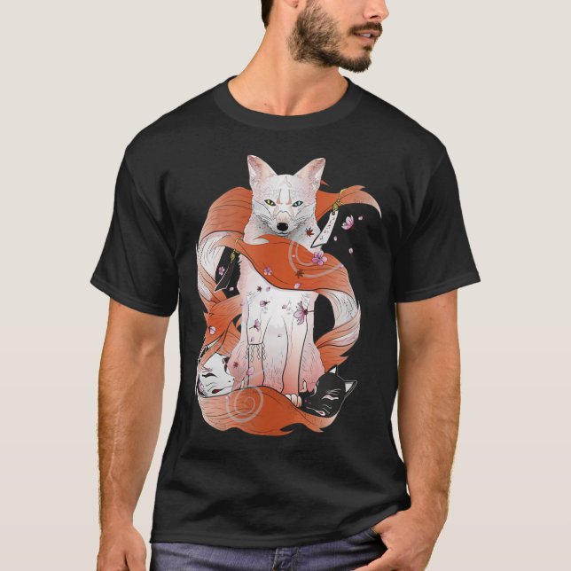 Kitsune Japanese Kami Inari Nine-Tailed Fox Fox Sp T-Shirt (Front)