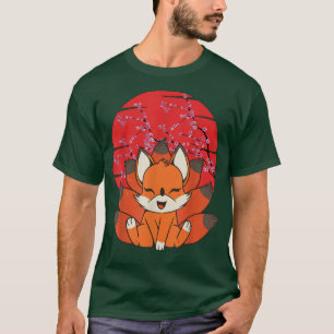 Kitsune Kawaii Fox with Many Tails Cherry Blossom T-Shirt