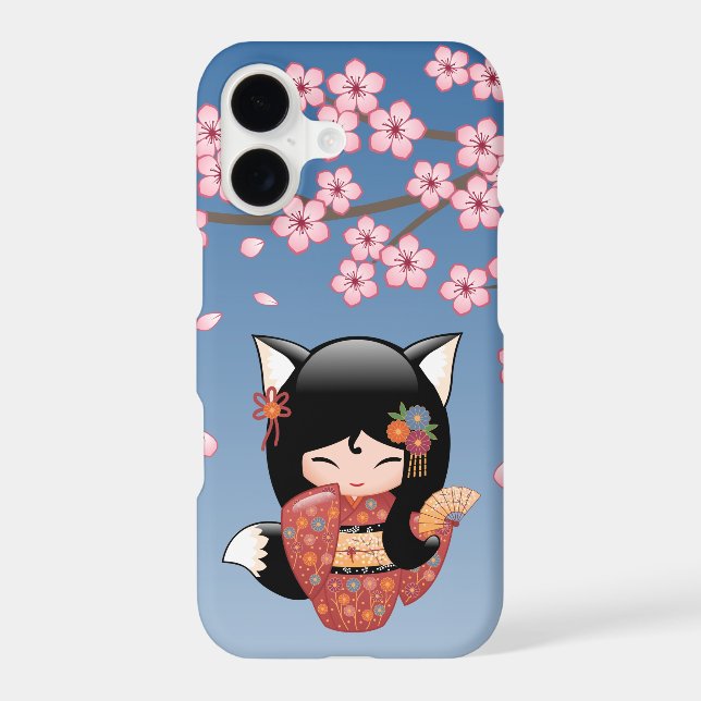 Kitsune Kokeshi Doll - Black Fox Geisha Girl (Verso)