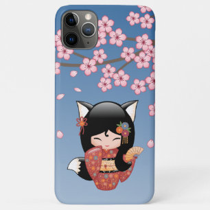 Kitsune Kokeshi Doll - Black Fox Geisha Girl iPhone 11 Pro Max Case