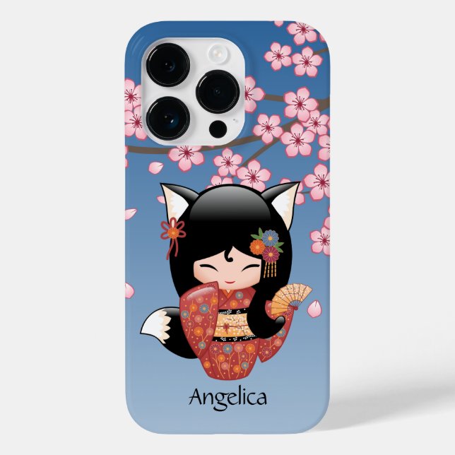 Kitsune Kokeshi Doll - Black Fox Geisha Girl Case-Mate iPhone Case (Back)