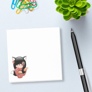 Kitsune Kokeshi Doll - Black Fox Geisha Girl Post-it Notes