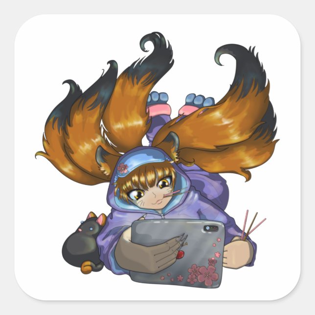 Kitsune Life Square Sticker (Front)