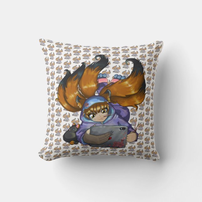 Kitsune Life Throw Pillow (Front)