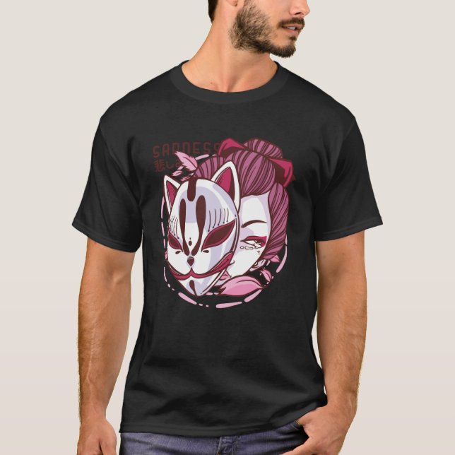 Kitsune the Japanese Nine Tailed Fox Mask Traditio T-Shirt (Front)