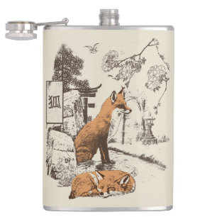 Kitsune - Traditional Japanese Streetwear Design Hip Flask