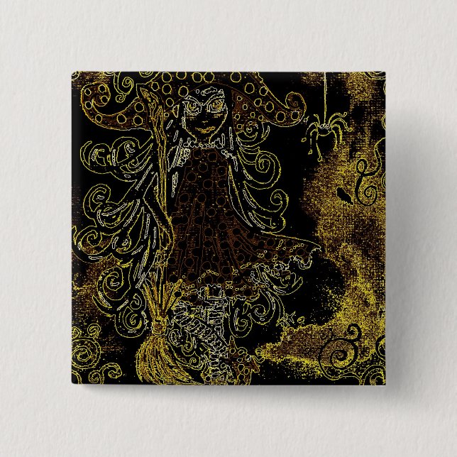 Kitsy the witch 2 inch square button (Front)