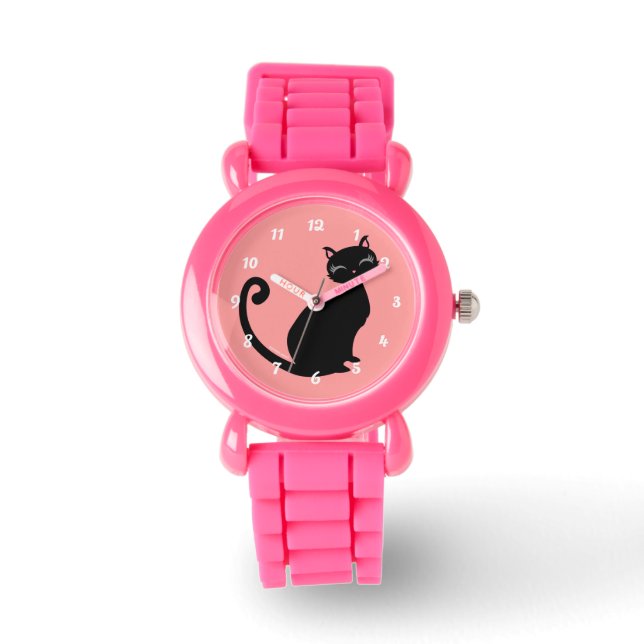 Kitteh Lurve - Black Kitty Custom Colour Backgroun Watch (Front)