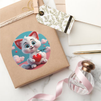 Kitten adorable avec Sticker Merci de coeur rouge