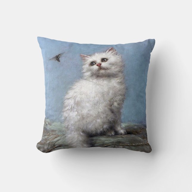 Kitten and Bee, Carl Kahler Throw Pillow (Front)