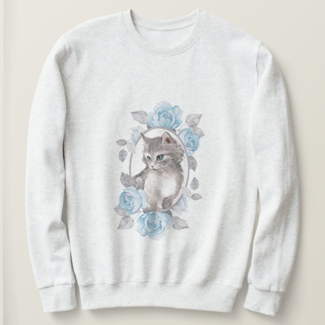 Kitten and blue roses sweatshirt (Design Front)