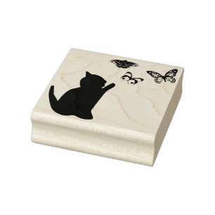 Kitten and Butterflies Rubber Stamp
