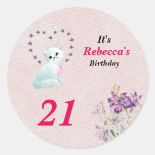 Kitten and Butterfly Birthday Party Classic Round Sticker