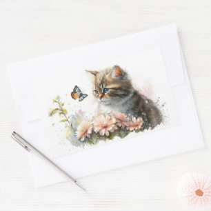 Kitten and Butterfly In Garden Sticker