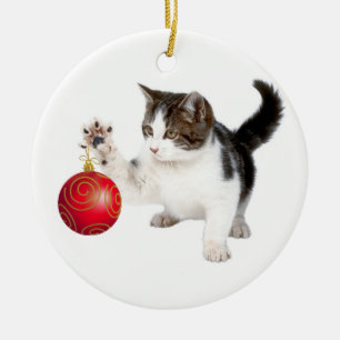 Kitten and Christmas ball Ceramic Ornament