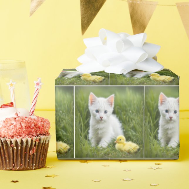 Kitten and Duckling In Grass Wrapping Paper (Birthday Party)