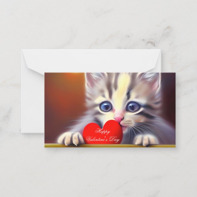 Kitten and heart kids valentine  card (Front)