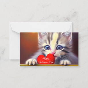 Kitten and heart kids valentine card
