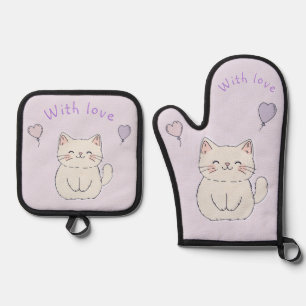Kitten and hearts, personalized Oven Mitt & Pot Holder Set