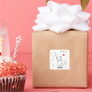 Kitten and hearts, personalized square sticker