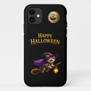 Kitten and laughing moon whimsical happy Halloween iPhone 11 Case