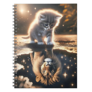 Kitten and Lion Puddle Reflection Notebook