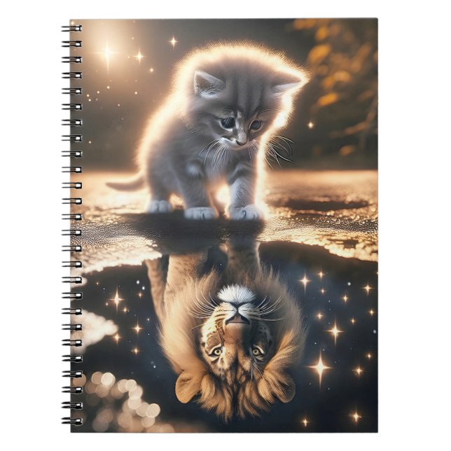 Kitten and Lion Puddle Reflection Notebook (Front)