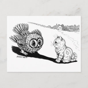 Kitten and Owl, Louis Wain Postcard
