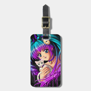 Kitten and Pigtail Manga Girl Luggage Tag