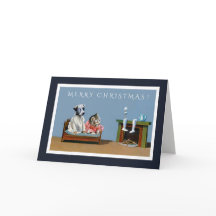 Kitten and Puppy Wait for Santa Christmas Card