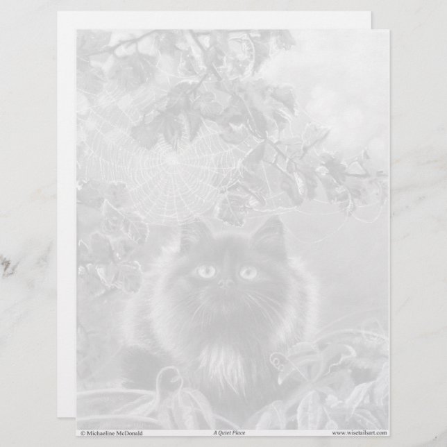 Kitten and Spiderweb Grayscale Colouring Page (Front/Back)