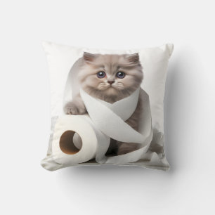 kitten and toilet paper throw pillow