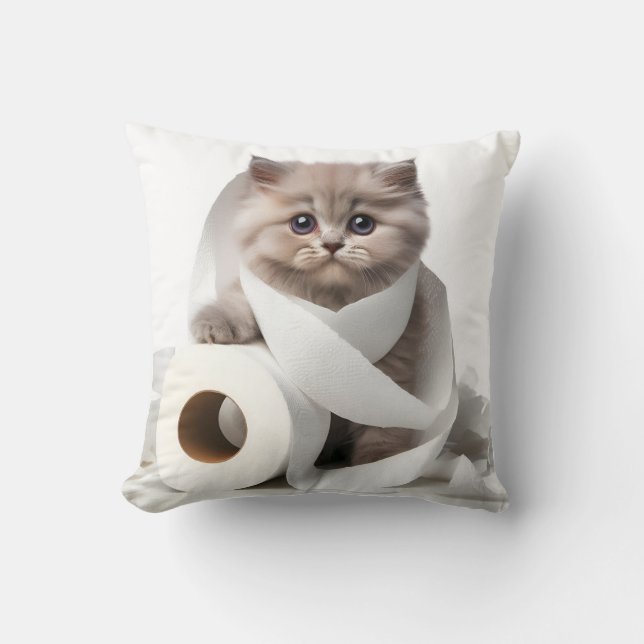 kitten and toilet paper throw pillow (Front)