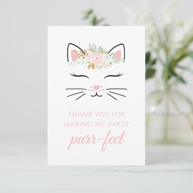 Kitten Anniversaire Fête Merci cartes kitty fleuri (Debout devant)