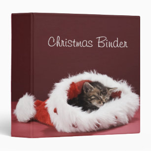 Kitten asleep in Christmas hat Binder