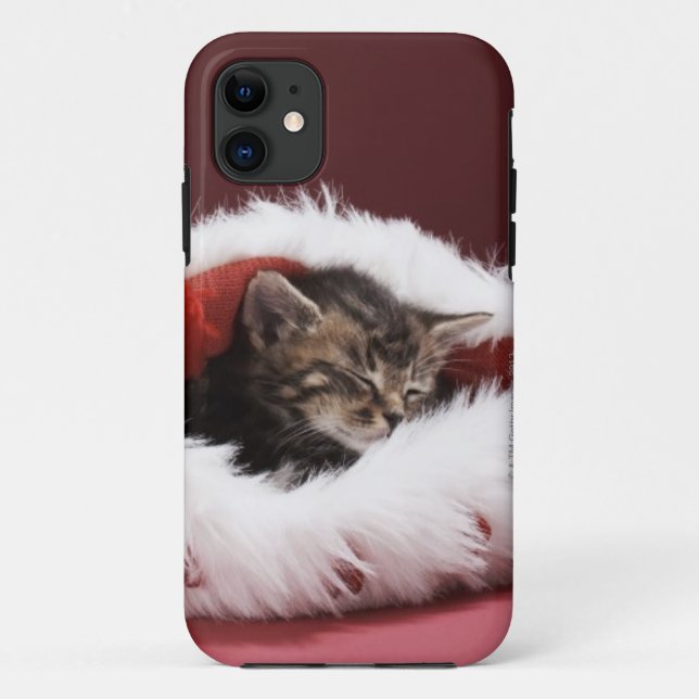 Kitten asleep in Christmas hat Case-Mate iPhone Case (Back)