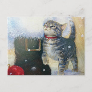 Kitten at Santa's Boot Holiday Postcard