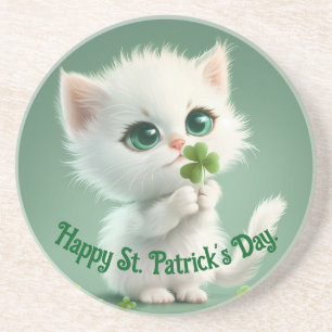 Kitten Avec Dessous de verre Shamrock En Pierre