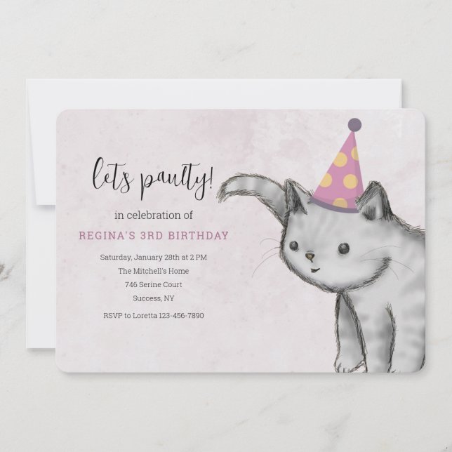 Kitten Avec Invitation Du Casquette De Fête (Devant)