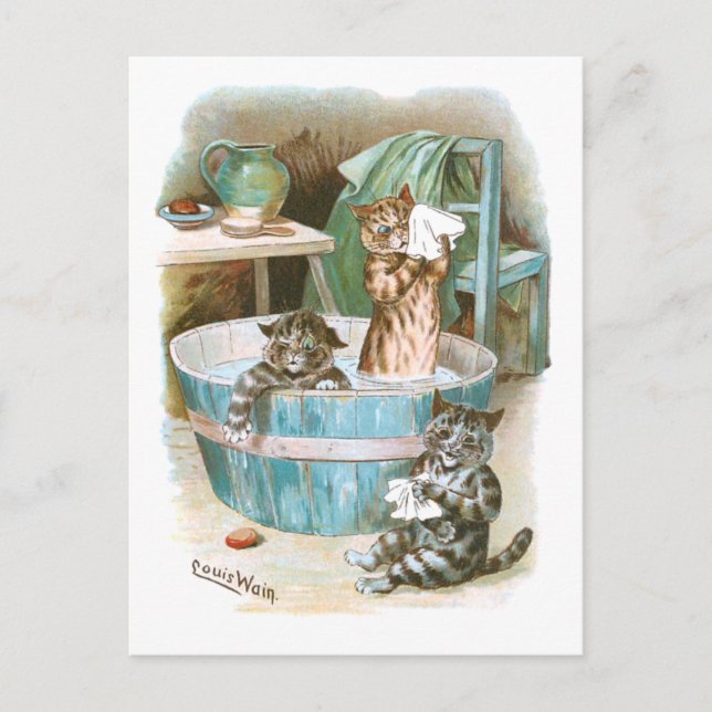 Kitten Bath by Louis Wain Postcard (Front)