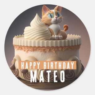 Kitten Birthday Cake -  Classic Round Sticker