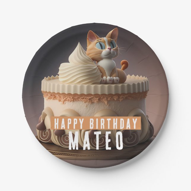 Kitten Birthday Cake -  Paper Plate (Front)
