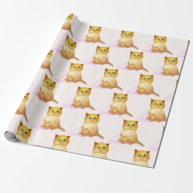 Kitten, Birthday Christmas Party Wrapping Paper (Unrolled)