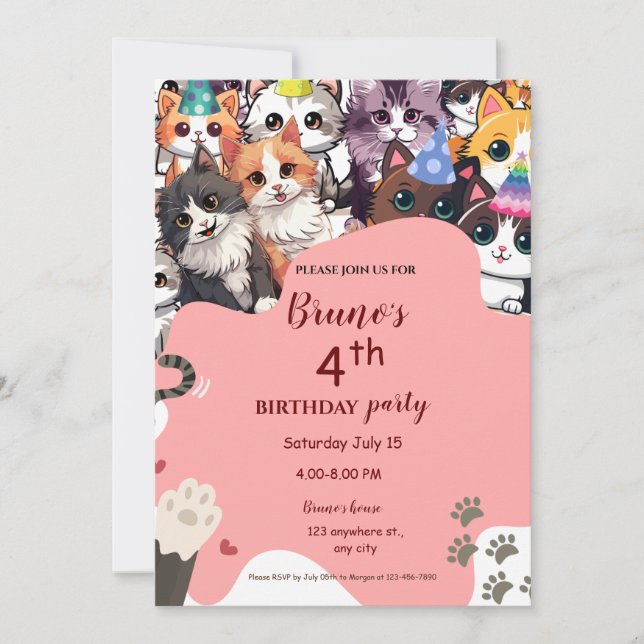 Kitten Birthday Invitation  (Front)