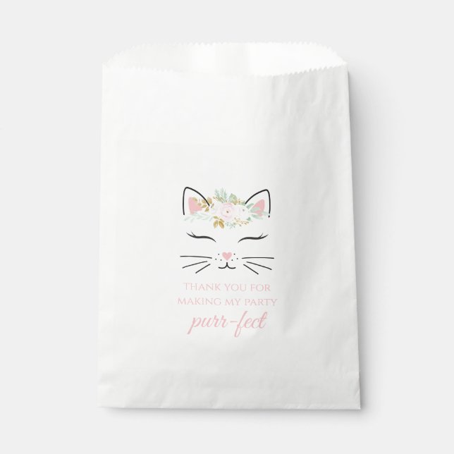Kitten Birthday Party favour bags floral kitty fac (Front)