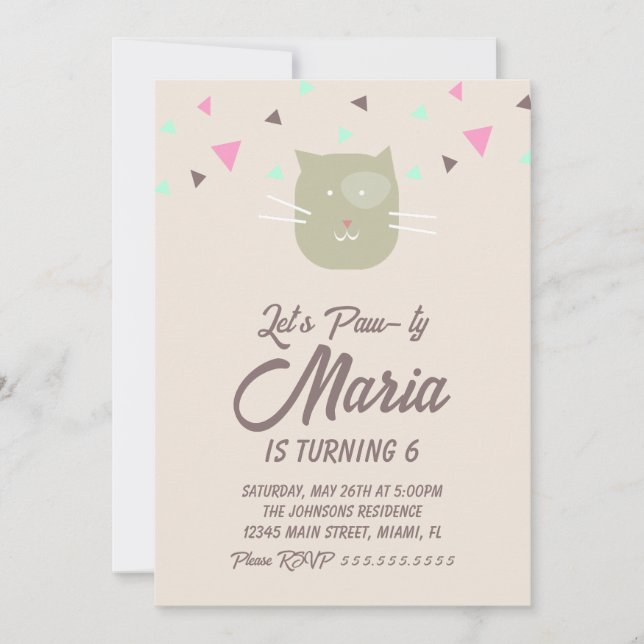 Kitten Birthday Paw-ty Party Animal Confetti Invitation (Front)