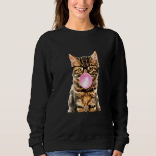 Kitten Blowing Bubble Gum Cute Kitty With Glasses Sweatshirt