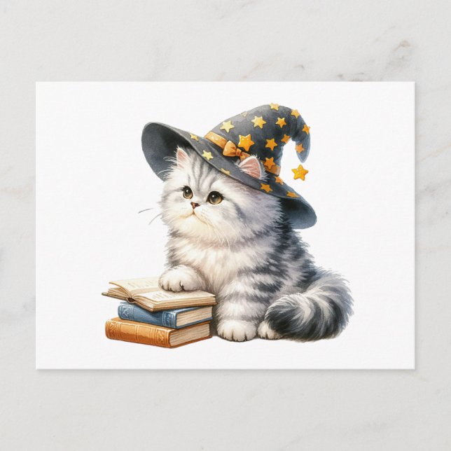 Kitten Book Cat Witch Hello Love Thinking of You Postcard (Front)