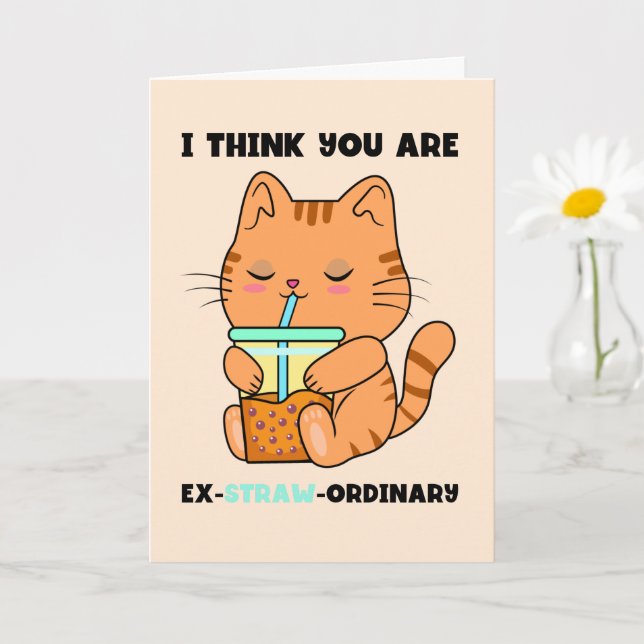 Kitten bubble tea you are extraordinary straw pun card (Small Plant)