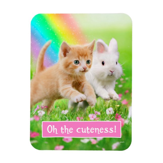 Kitten & Bunny with Rainbow Magnet (Vertical)
